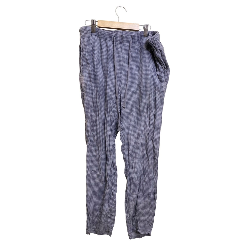 Eileen Fisher Petite Gingham Organic Cotton Crinkle Gauze Drawstring Pants PL